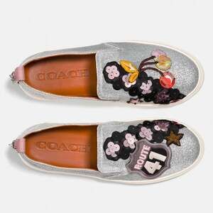 Coach Route 41 Sequin Silver Glitter Pull On Sneaker